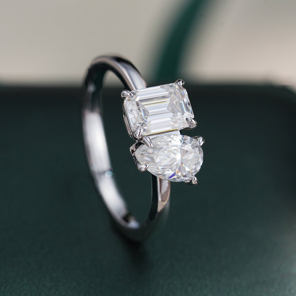 Toi Et Moi Ring: Emerald & Pear Moissanite | 2-4 CTW Engagement Ring