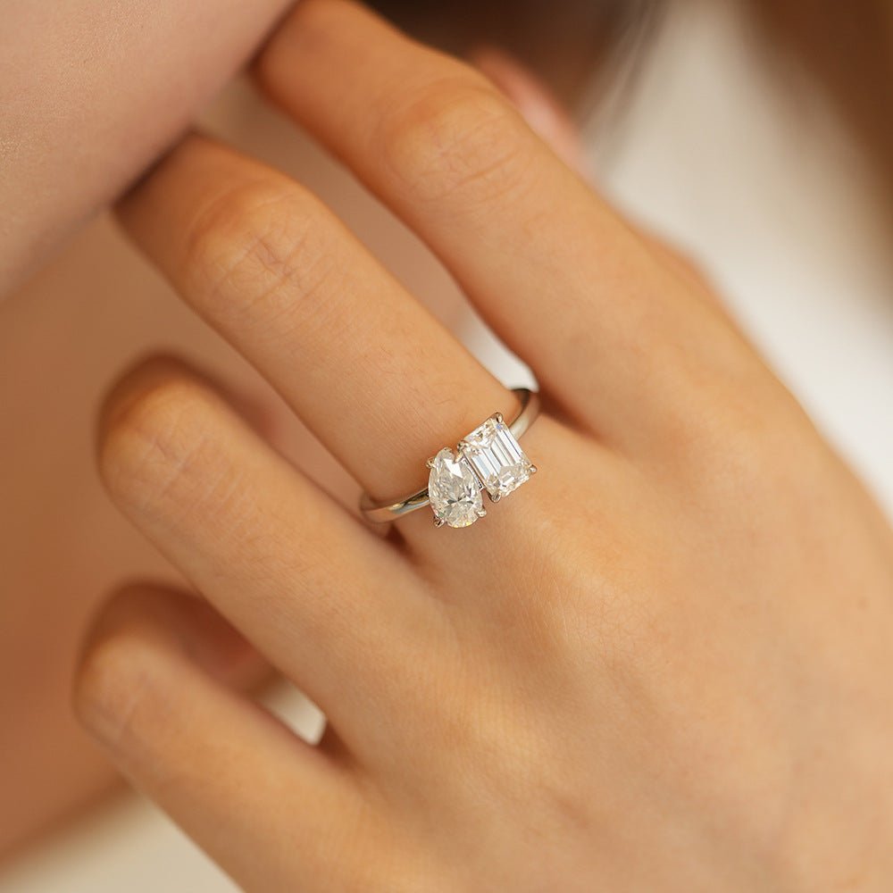 Toi Et Moi Ring: Emerald & Pear Moissanite | 2-4 CTW Engagement Ring