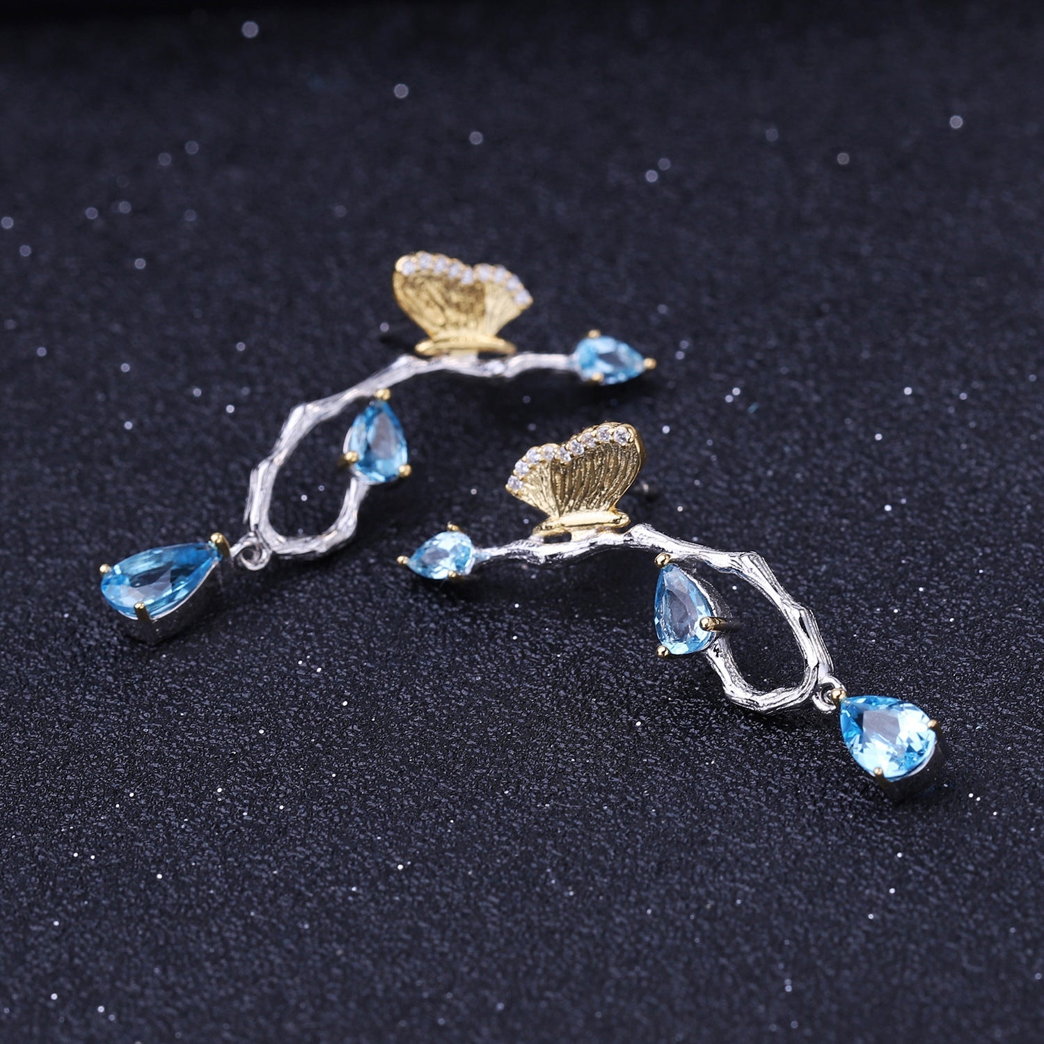 Topaz Butterfly Earrings Elegant Natural Style in Sterling Silver