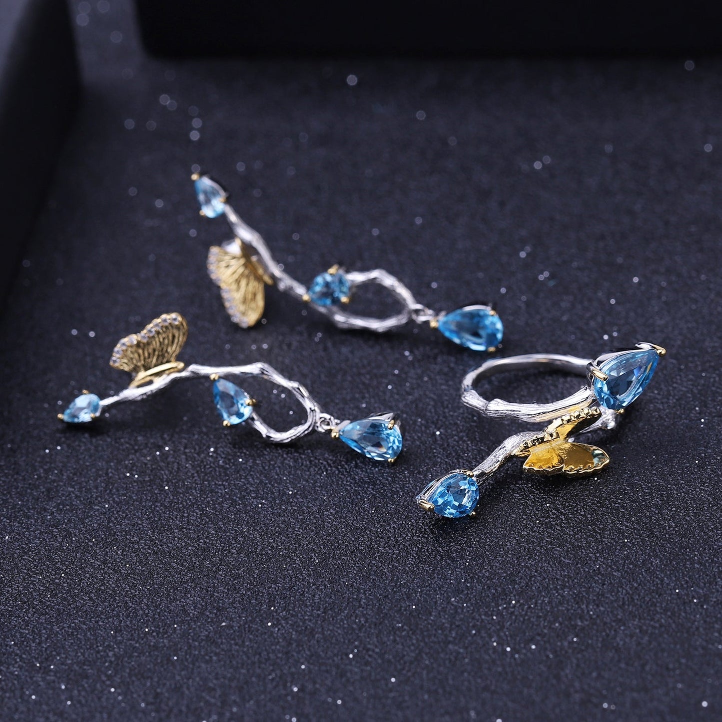 Topaz Butterfly Earrings Elegant Natural Style in Sterling Silver