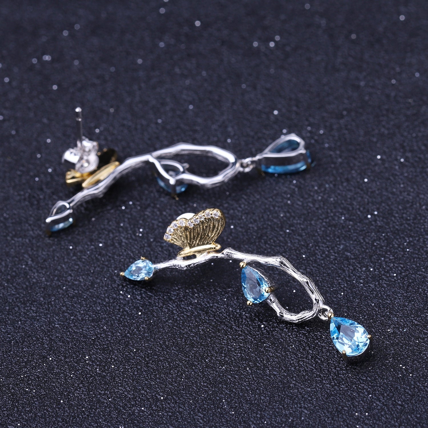 Topaz Butterfly Earrings Elegant Natural Style in Sterling Silver
