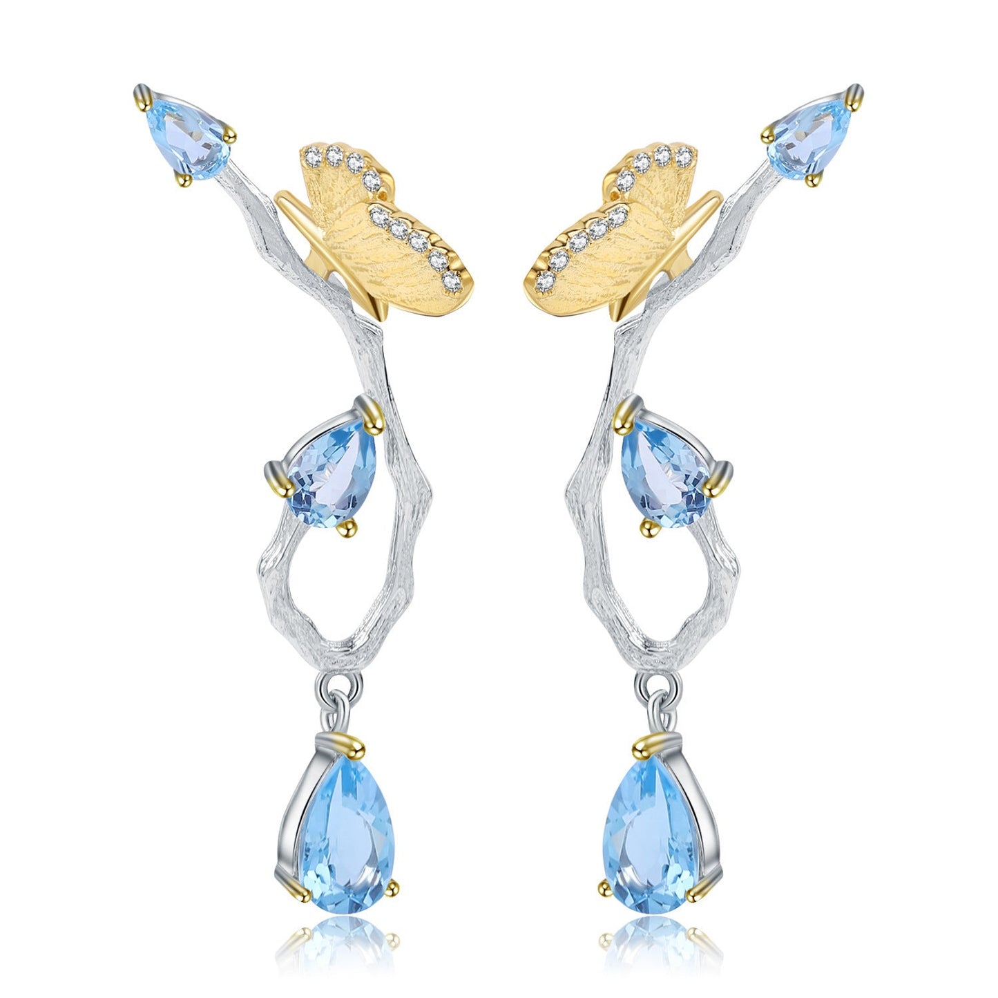 Topaz Butterfly Earrings Elegant Natural Style in Sterling Silver