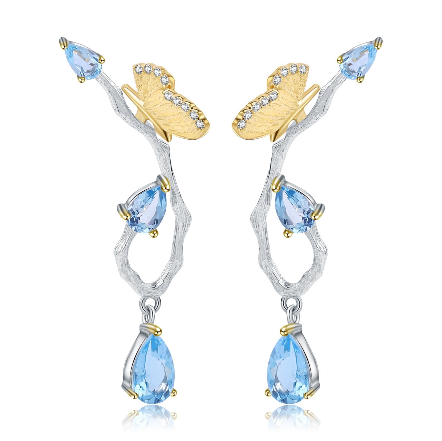 Topaz Butterfly Earrings Elegant Natural Style in Sterling Silver