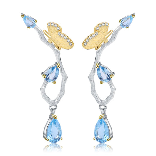 Topaz Butterfly Earrings Elegant Natural Style in Sterling Silver