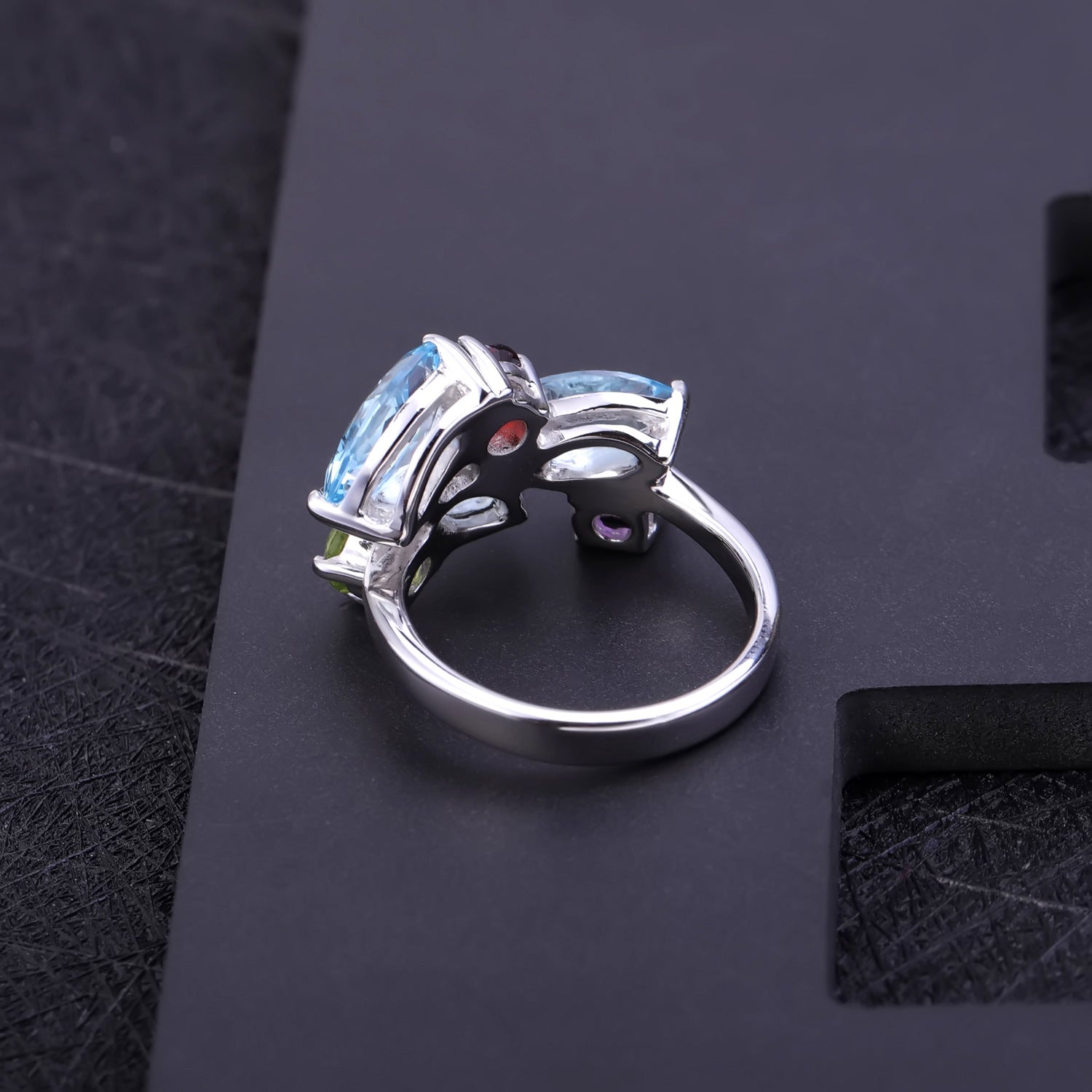 Topaz Garnet Amethyst Peridot Ring, 925 Sterling Silver Vintage Style Jewelry Gift for Her