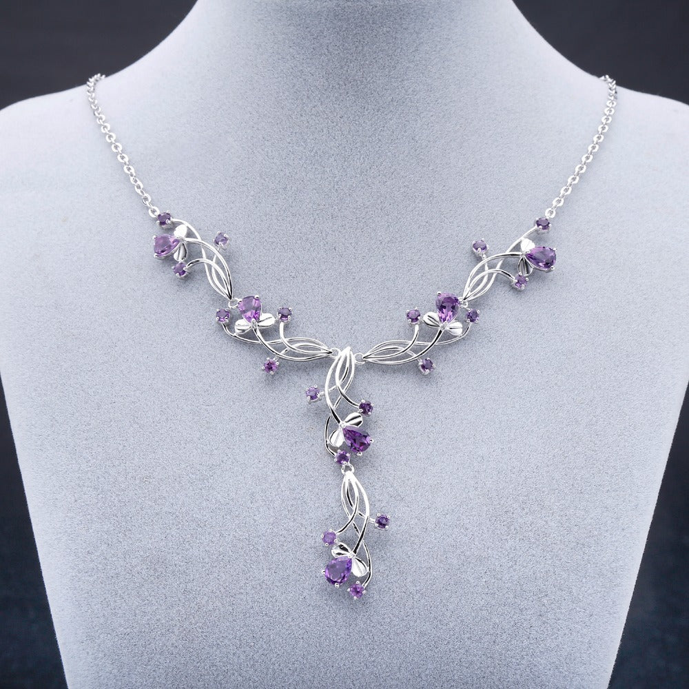Tree of Life Necklace 925 Sterling Silver | Natural Gemstones Amethyst Garnet Agate Topaz