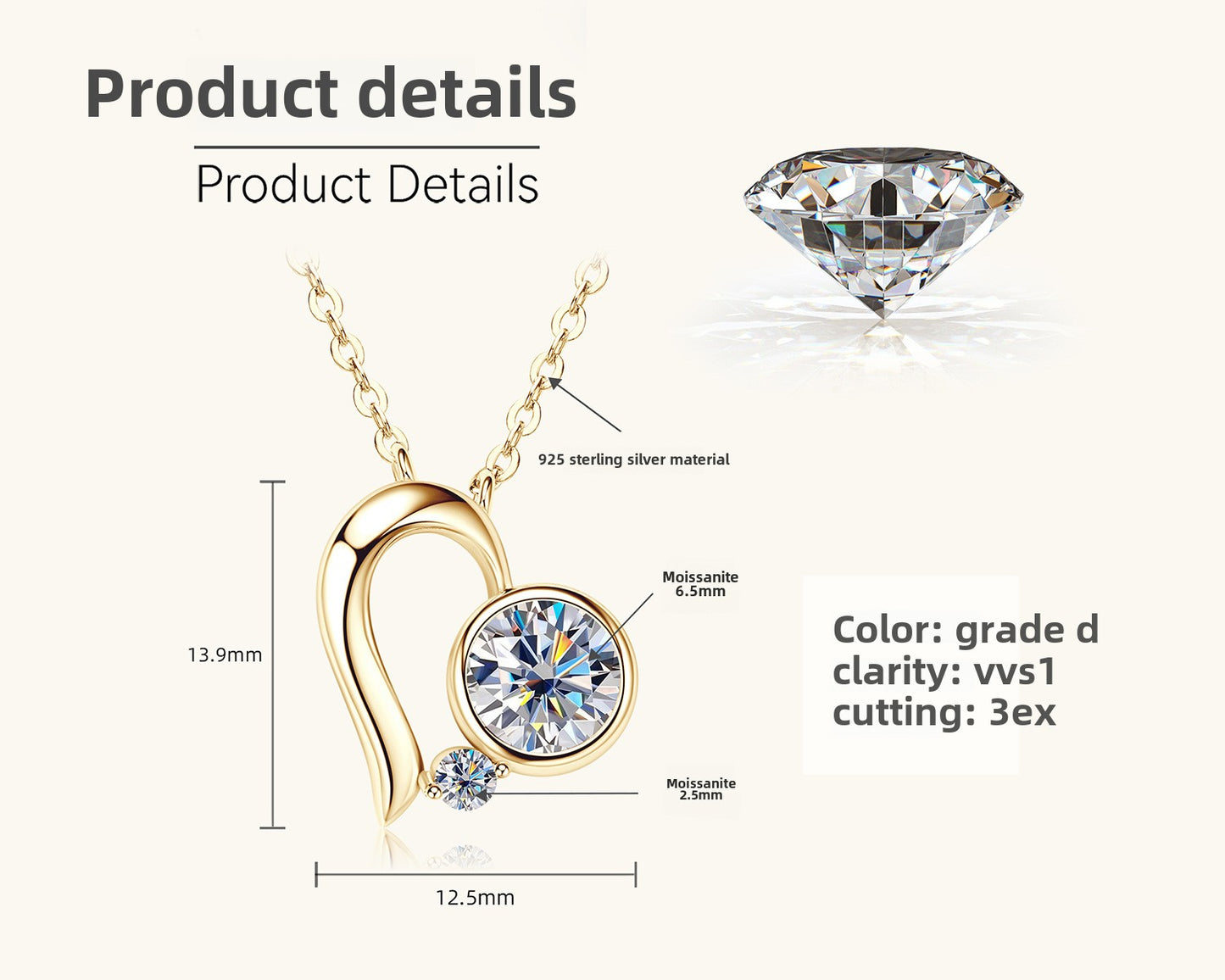 Dainty Heart Moissanite Sterling Silver Necklace Bridesmaid Gift for Her