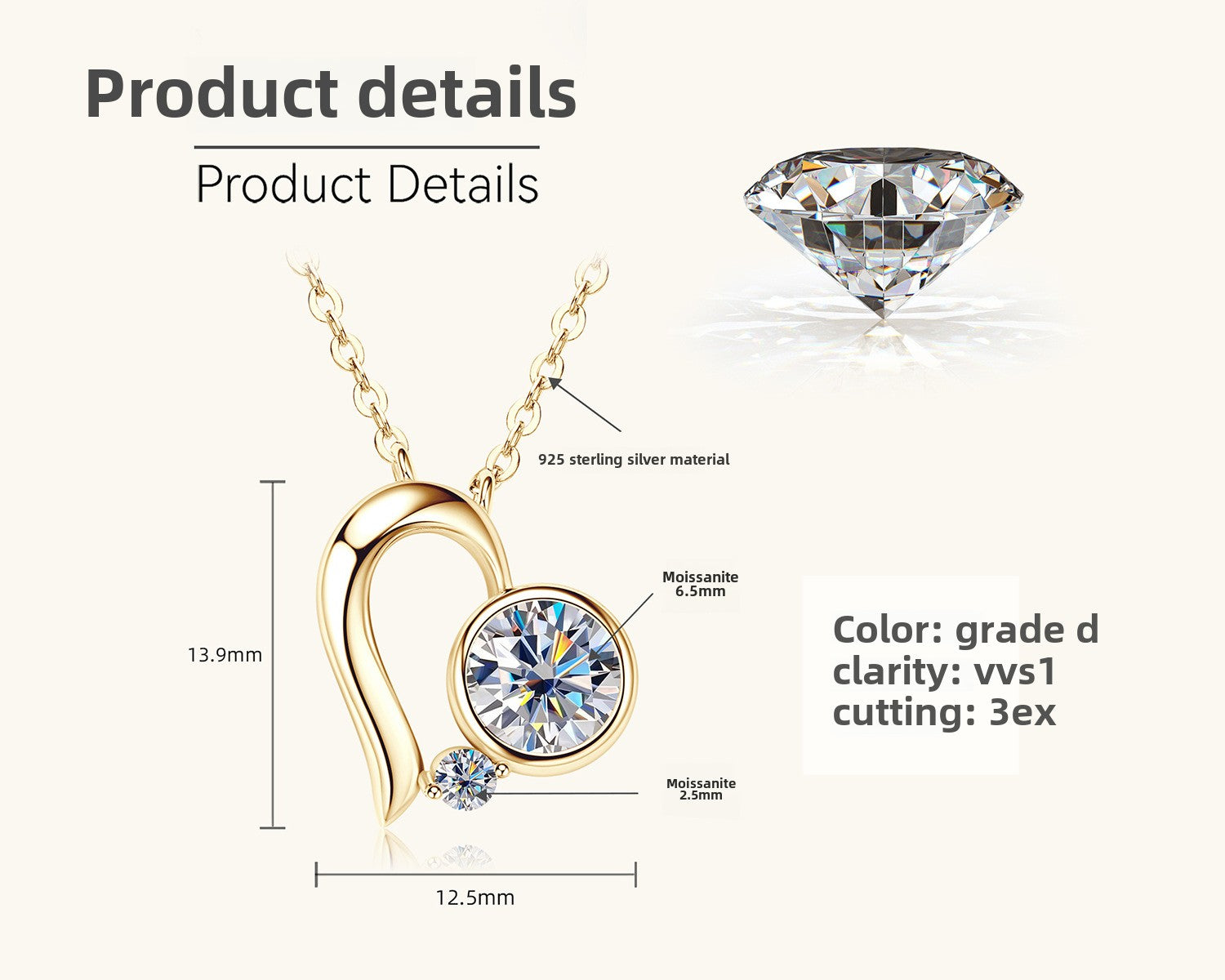 Dainty Heart Moissanite Sterling Silver Necklace Bridesmaid Gift for Her