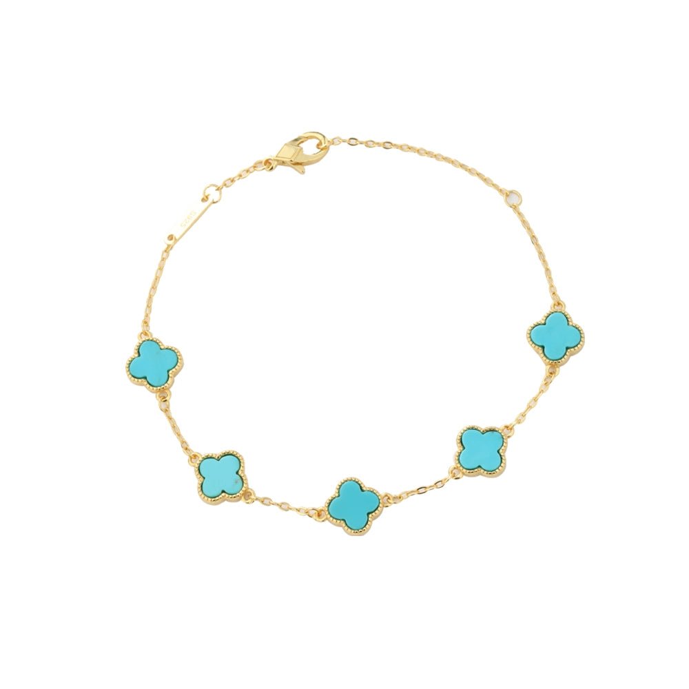 Turquoise Clover Charm Bracelet | 925 Silver & 18K Gold Plated | Lucky Gift for Her