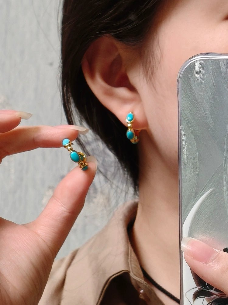 Turquoise Hoop Earrings, Chunky Gold Statement Hoops, Elegant Bridesmaid Gift For Her