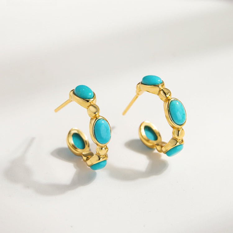 Turquoise Hoop Earrings, Chunky Gold Statement Hoops, Elegant Bridesmaid Gift For Her
