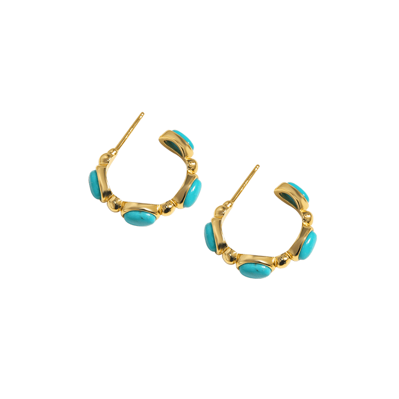 Turquoise Hoop Earrings, Chunky Gold Statement Hoops, Elegant Bridesmaid Gift For Her