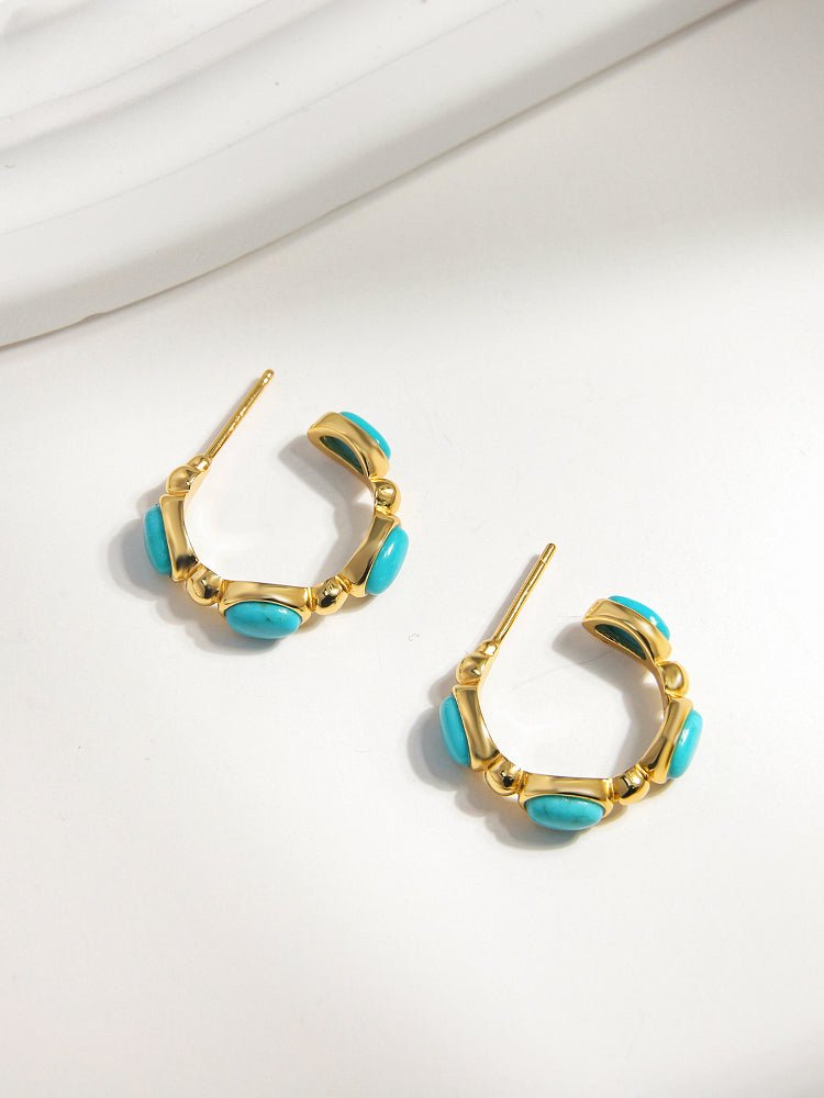 Turquoise Hoop Earrings, Chunky Gold Statement Hoops, Elegant Bridesmaid Gift For Her
