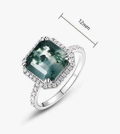 Vintage Cushion Geniune Green Moss Agate Ring Halo 925 Sterling Silver Ring Gift for Her
