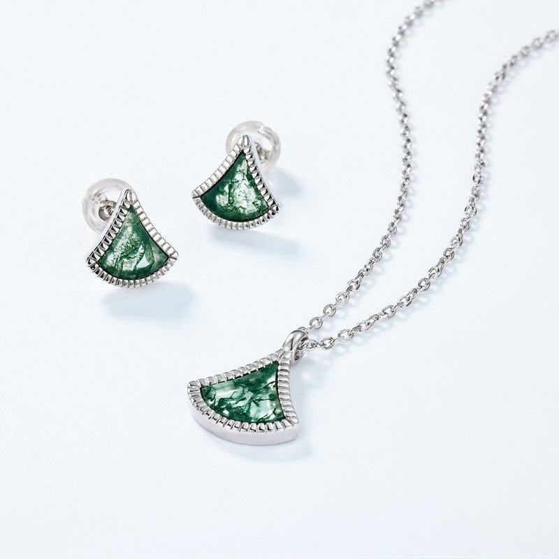 Vintage Fan Green Moss Ginkgo Biloba Stud Earrings | 925 Sterling Silver