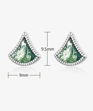 Vintage Fan Green Moss Ginkgo Biloba Stud Earrings | 925 Sterling Silver
