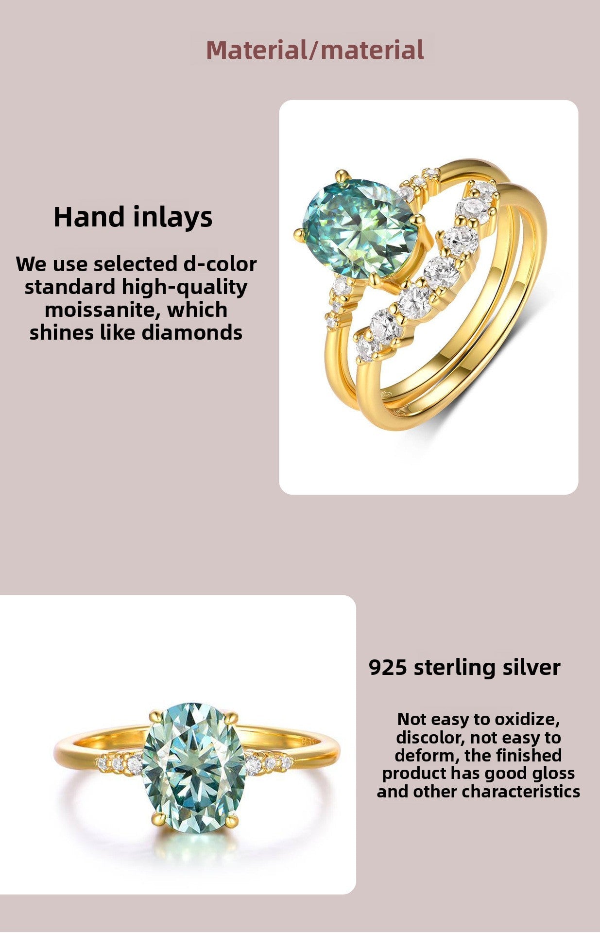 Vintage Green Oval Moissanite Ring Set - 2CT Antique Style Bridal Set in Gold & White Gold