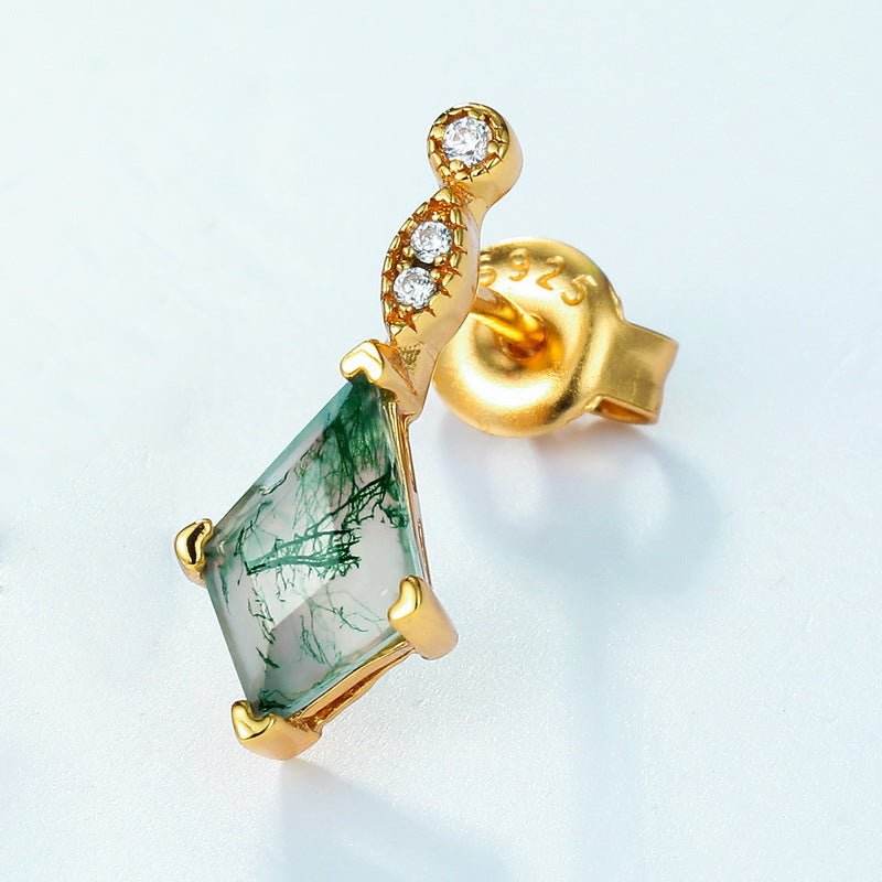 Vintage Kite Cut Moss Agate Earrings Natural Gemstone Jewelry Art Deco Earring Gift for Her