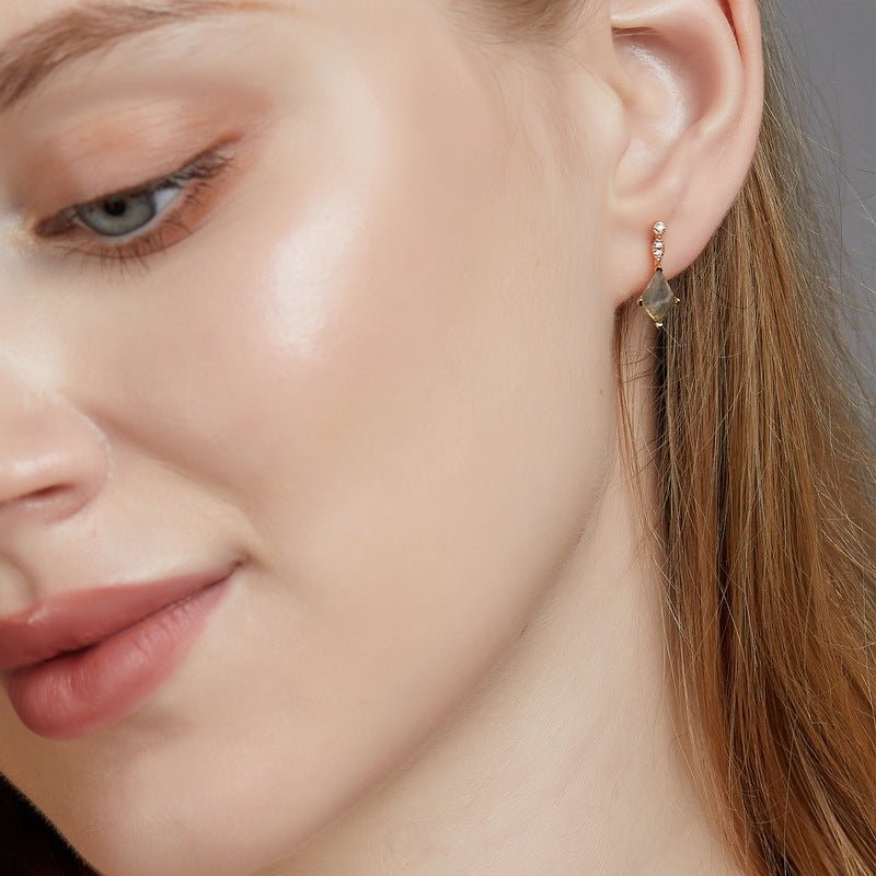 Vintage Kite Cut Moss Agate Earrings Natural Gemstone Jewelry Art Deco Earring Gift for Her