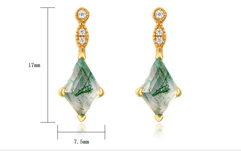 Vintage Kite Cut Moss Agate Earrings Natural Gemstone Jewelry Art Deco Earring Gift for Her