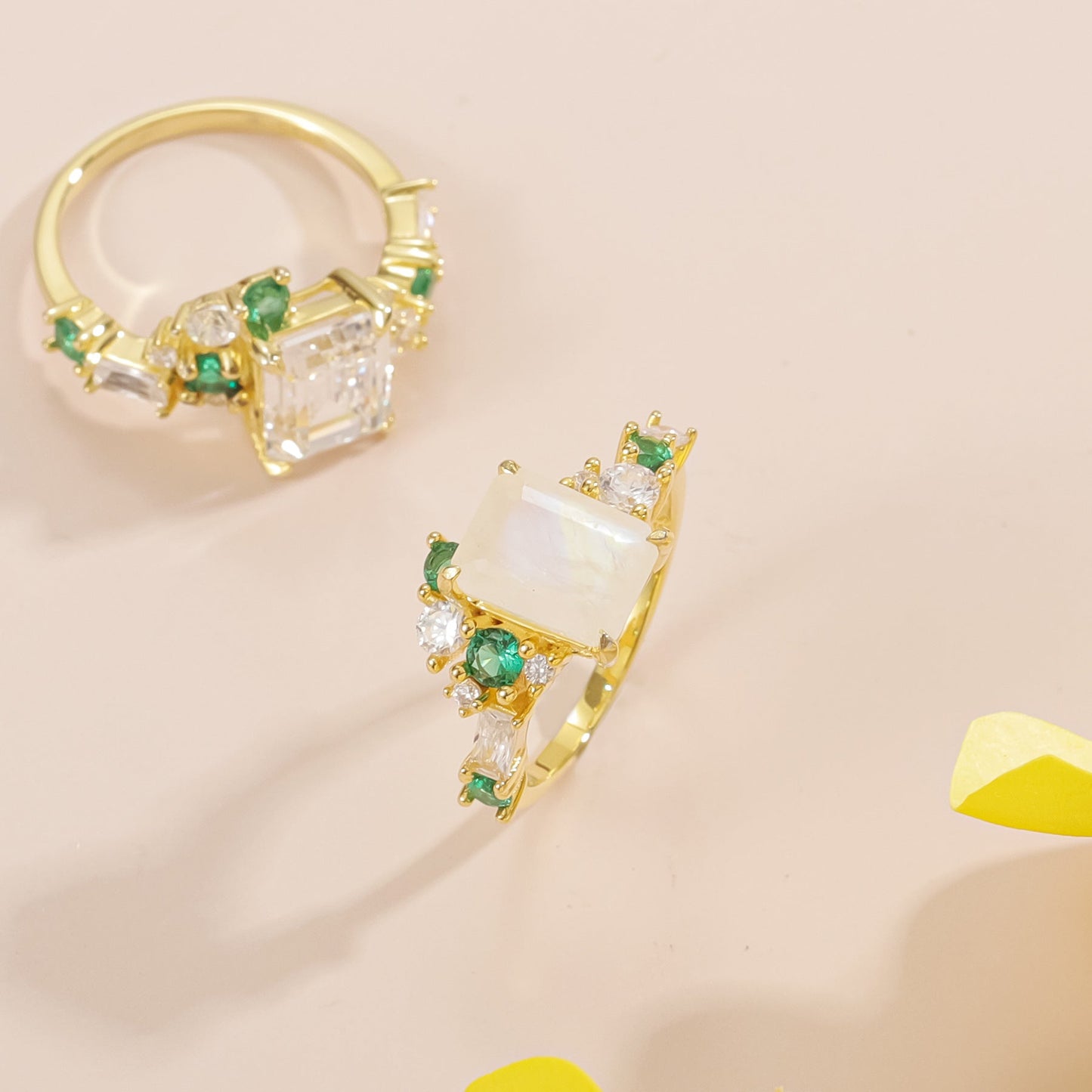 Your Choice: Moissanite or Natural Moonstone Emerald Cut Engagement Ring in 925 Silver