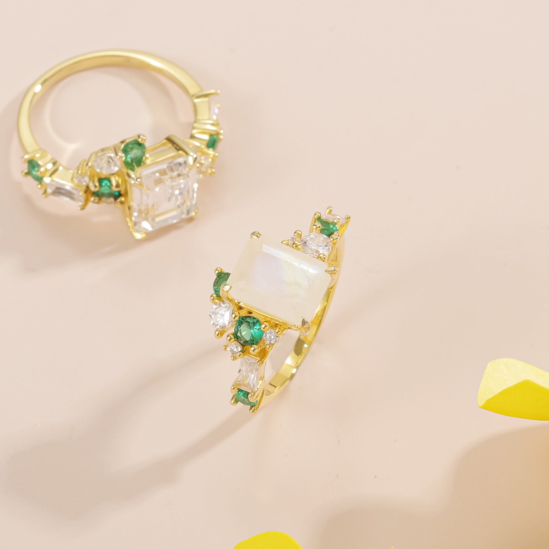 Your Choice: Moissanite or Natural Moonstone Emerald Cut Engagement Ring in 925 Silver