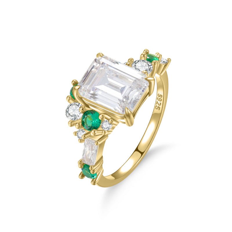 Your Choice: Moissanite or Natural Moonstone Emerald Cut Engagement Ring in 925 Silver